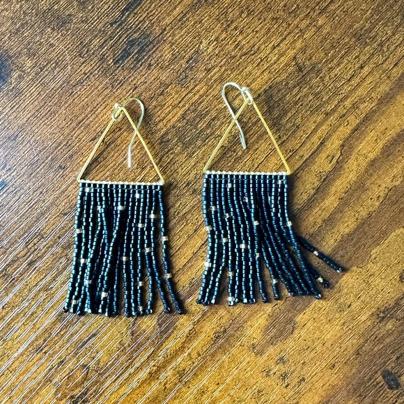 Bohemian Black and Gold Beaded Earrings - Picture 1 of 6